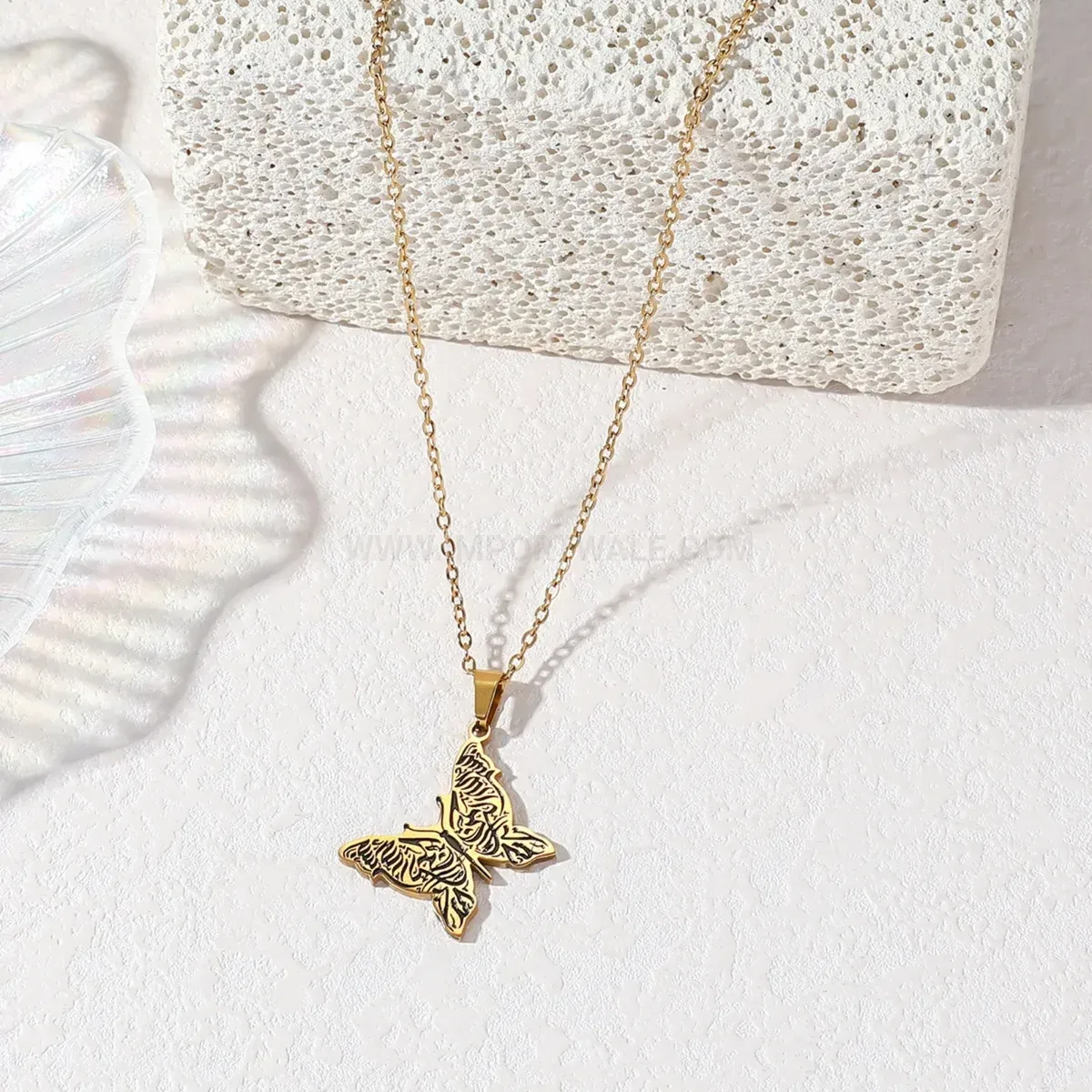 Premium Stainless Steel Butterfly Calligraphy Pendant Necklace
