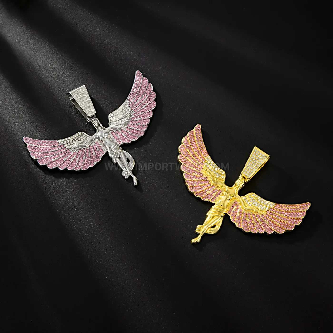 Iced Out Angel Zinc Alloy Hip Hop Pendant Necklace