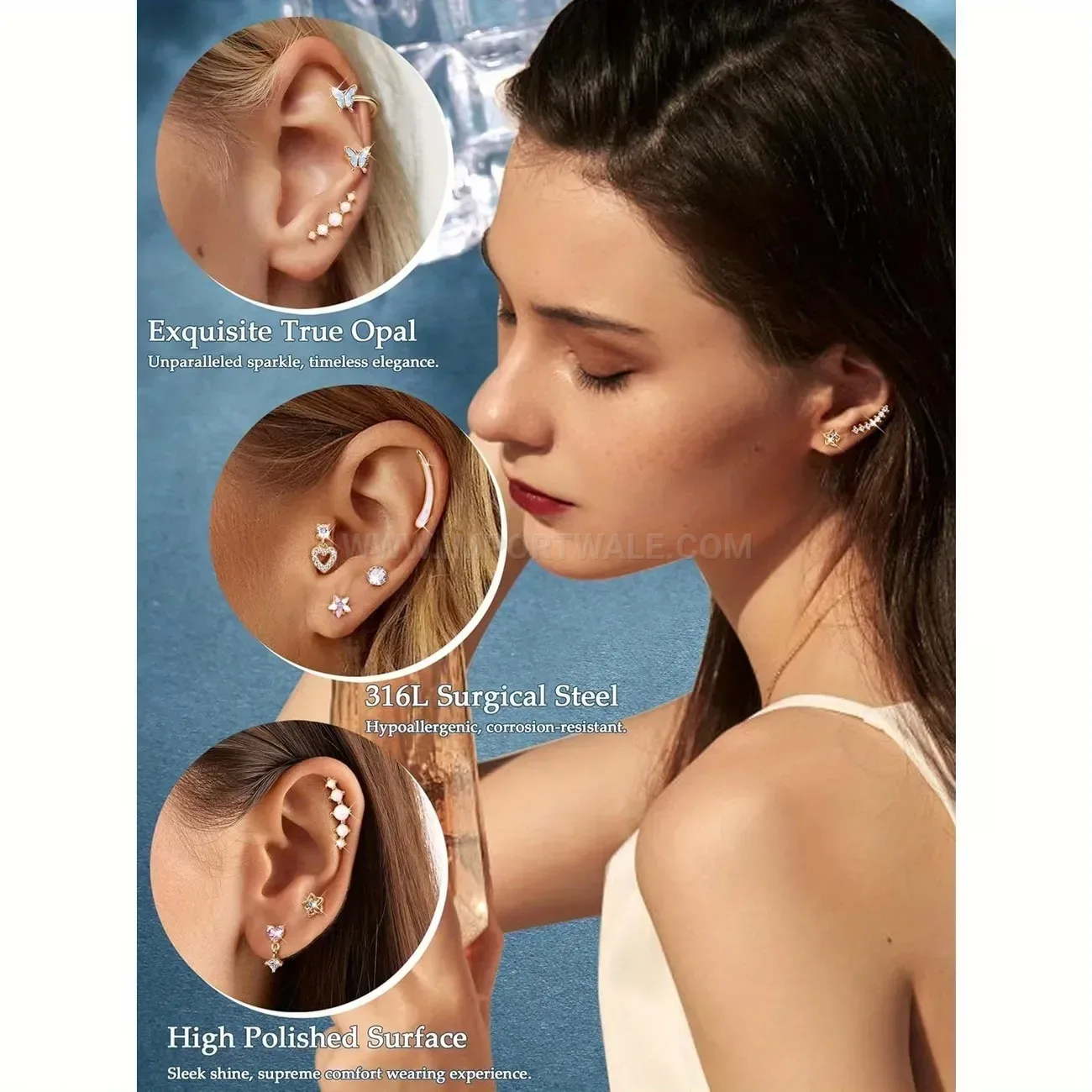 Chic Curved Pavé Butterfly and Heart Stainless Steel Piercing Stud Set