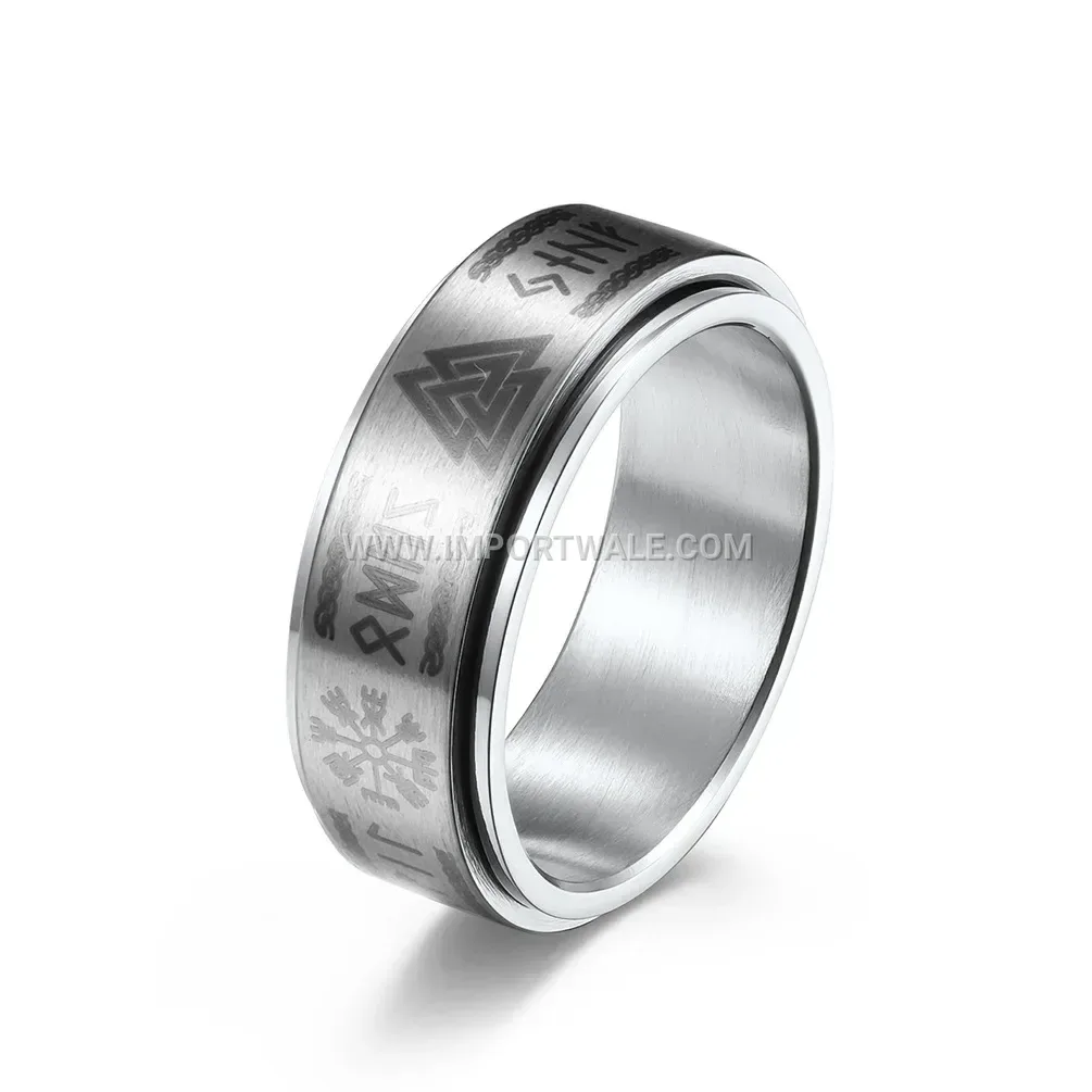 Rotatable Viking Rune Stainless Steel Spinner Ring