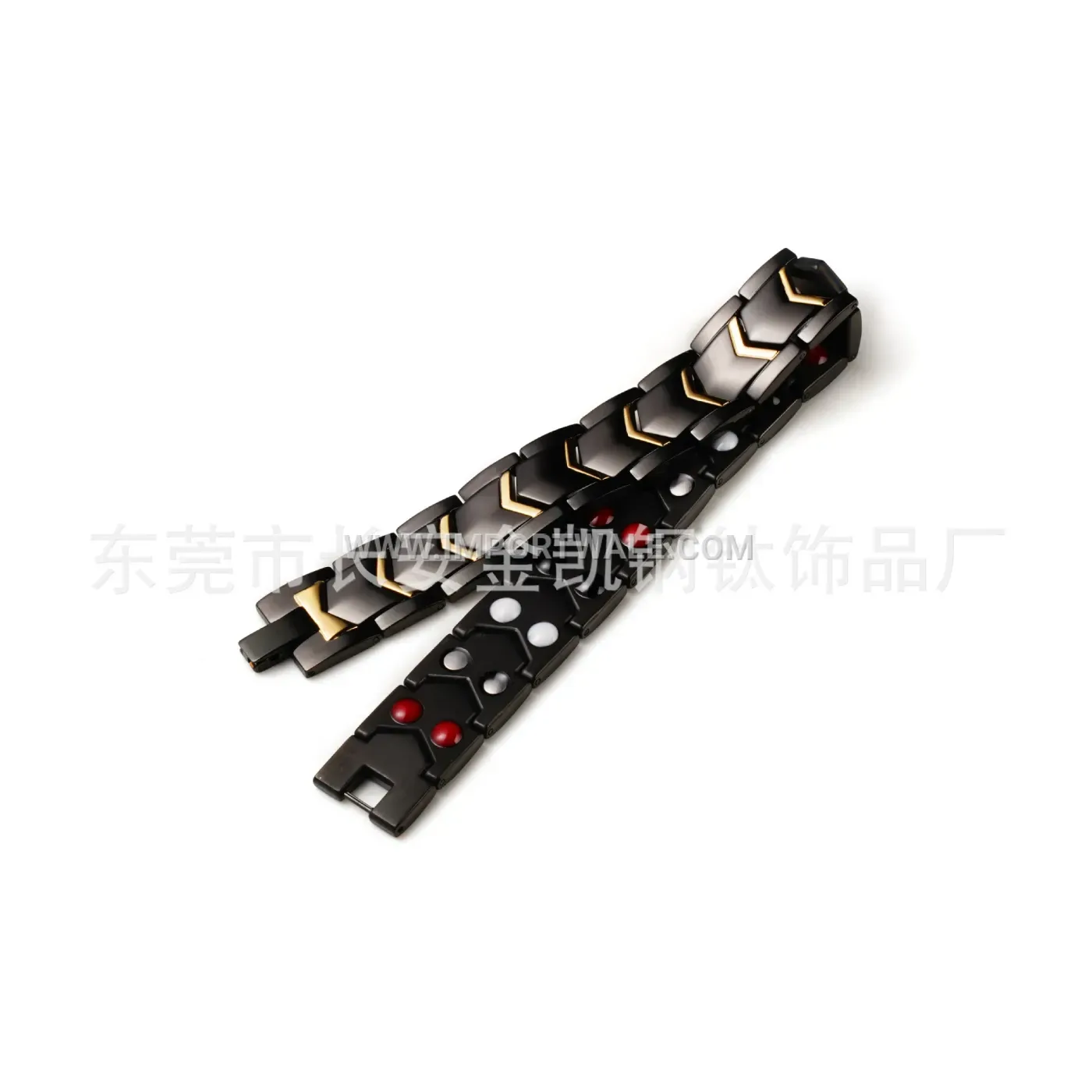 Men's Titanium Steel M-Letter Magnetic Bracelet in Black and Gold