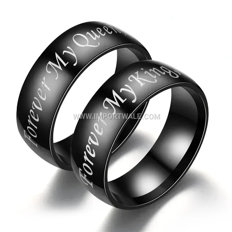 Black Stainless Steel Engraved Crown Couple Band Ring