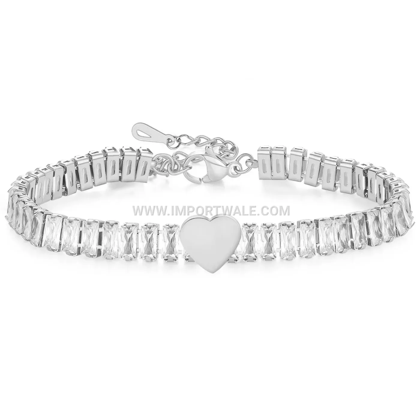 Cubic Zirconia Heart Stainless Steel Bangle Bracelet