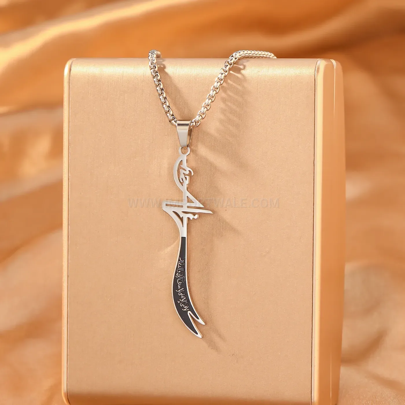 316L Stainless Steel Zulfiqar Scimitar Pendant Necklace with Zircon