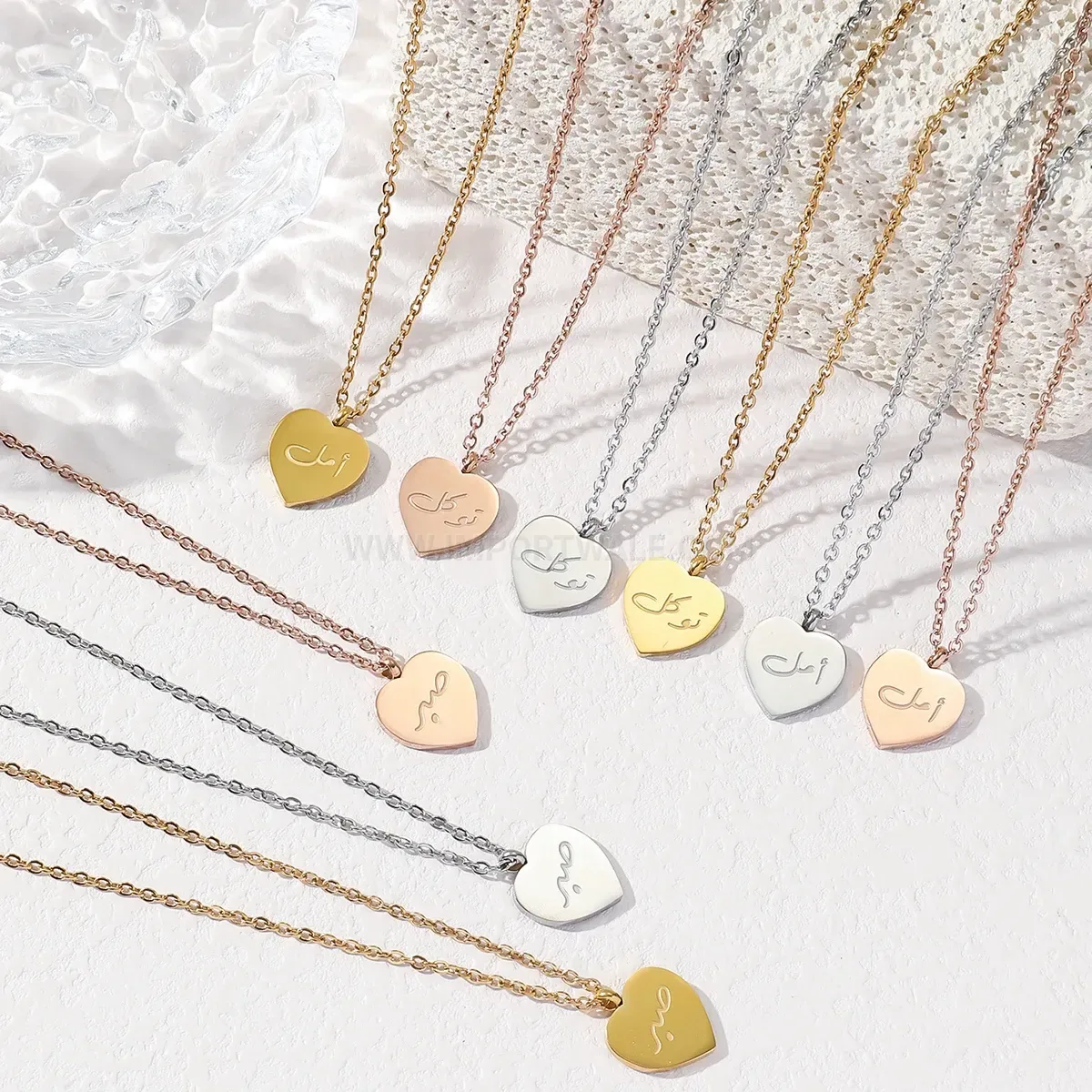 Modern Stainless Steel Arabic Calligraphy Heart Pendant Necklace
