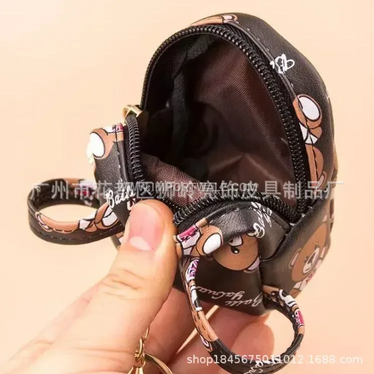 Cute Bear Pattern Mini PU Leather Coin Purse Keychain Pouch