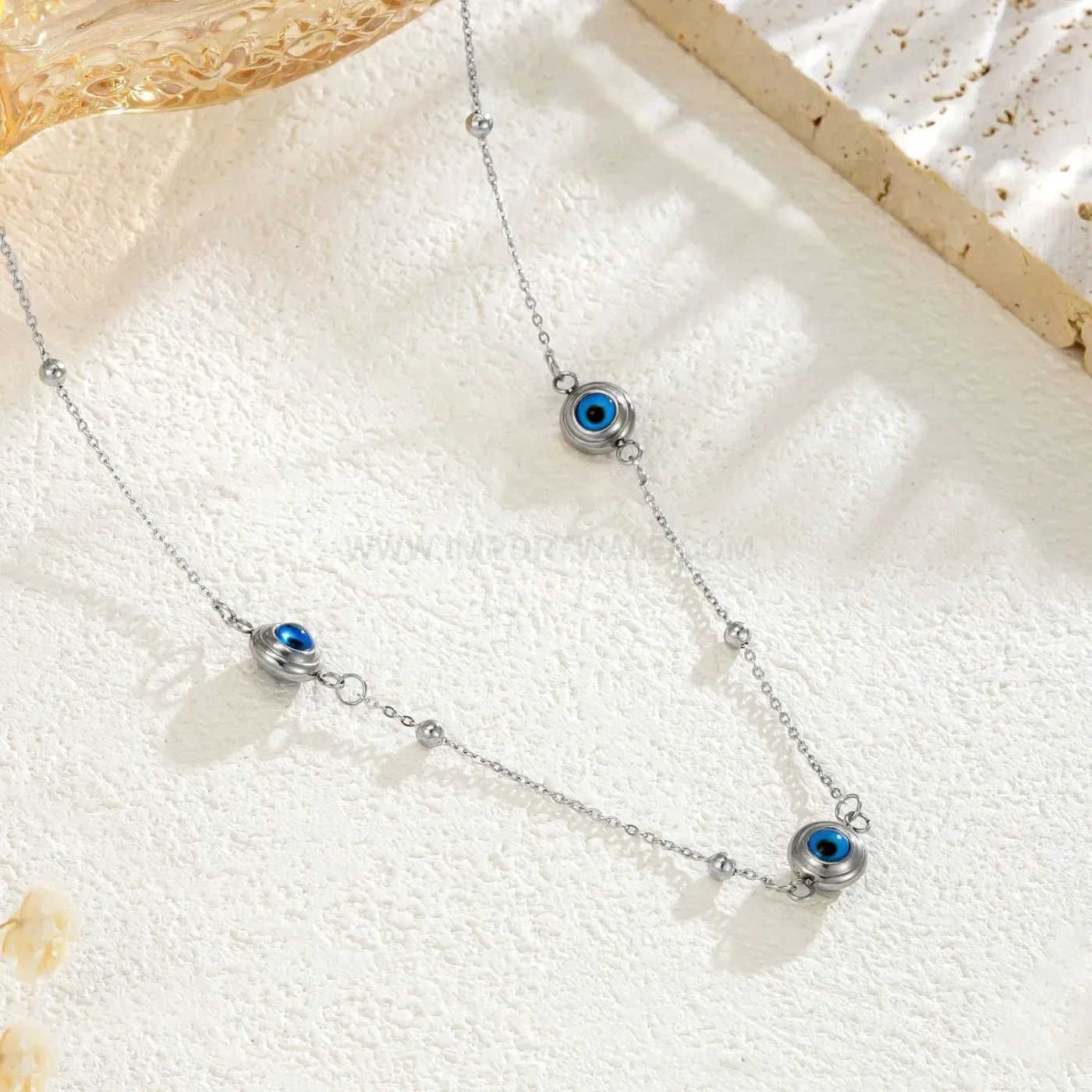 Classic Stainless Steel Vintage Evil Eye Beaded Pendant Necklace