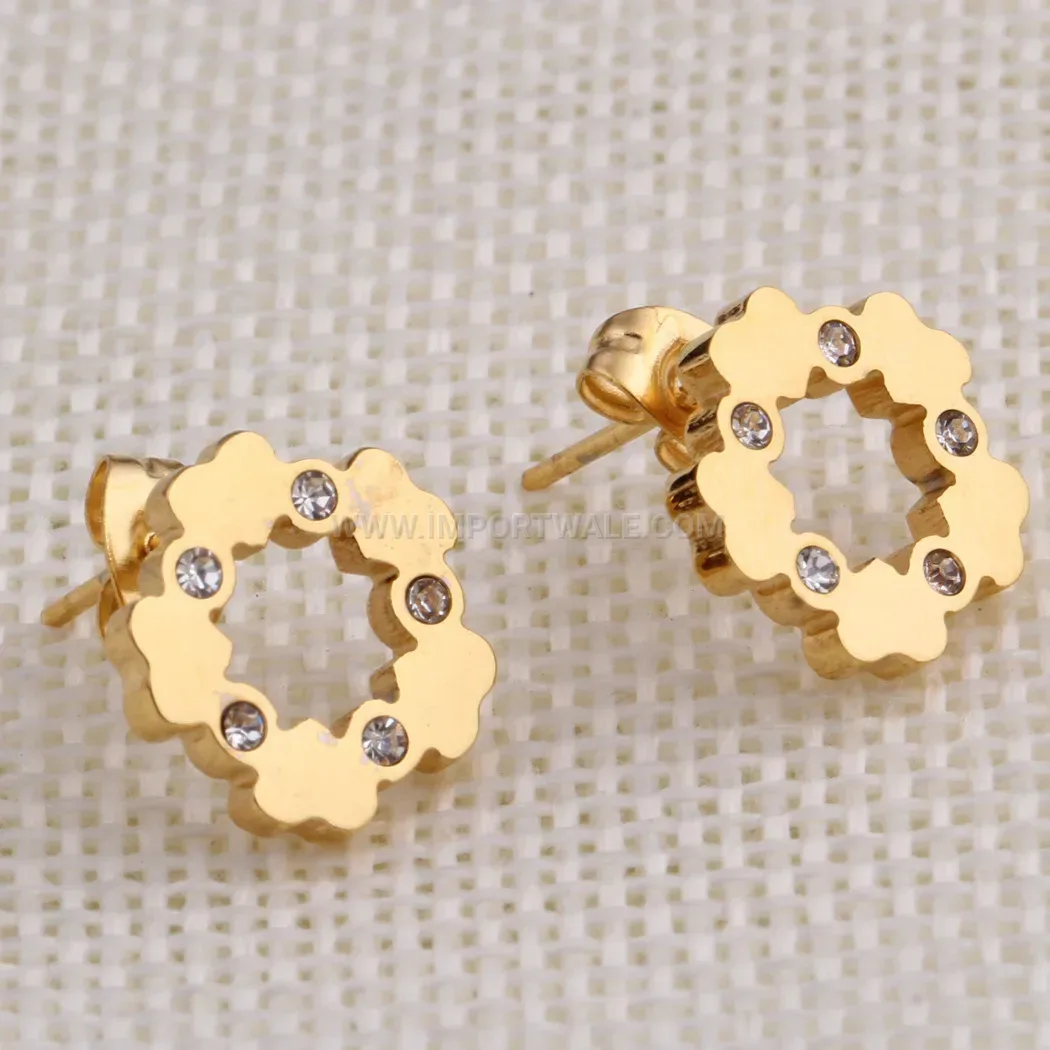 Rhinestone Star and Heart Gold Plated Stainless Steel Stud Earrings 13mm