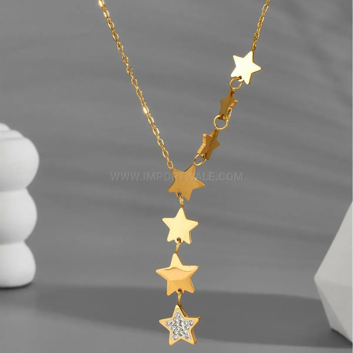 Trendy Minimalist Gold Stainless Steel Seven Star Tassel Pendant Necklace