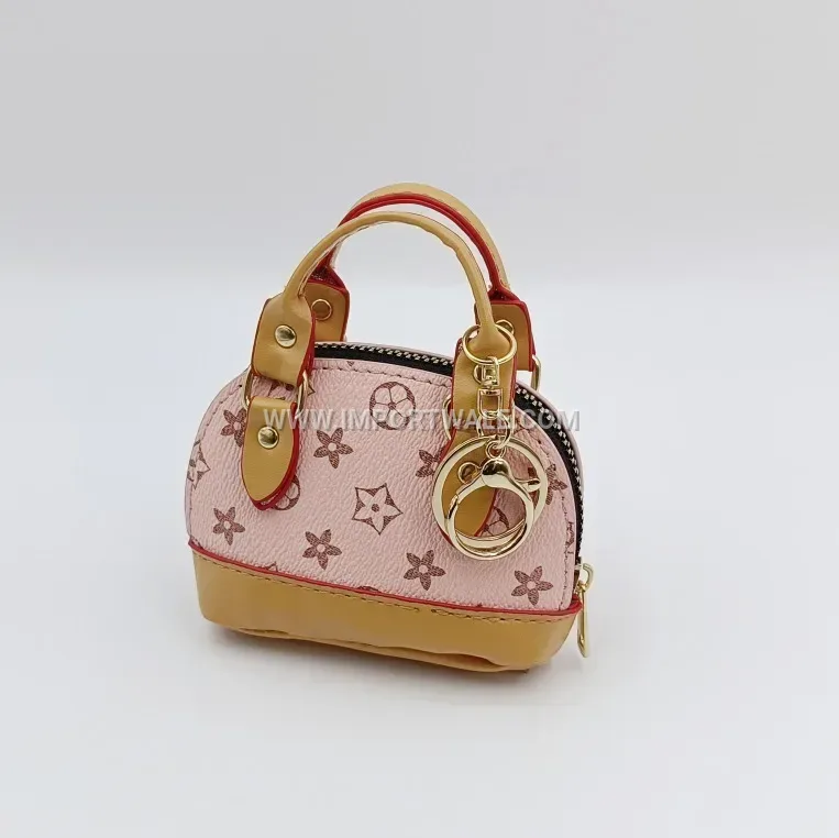 Vintage Leather Shell Mini Handbag Charm Keychain
