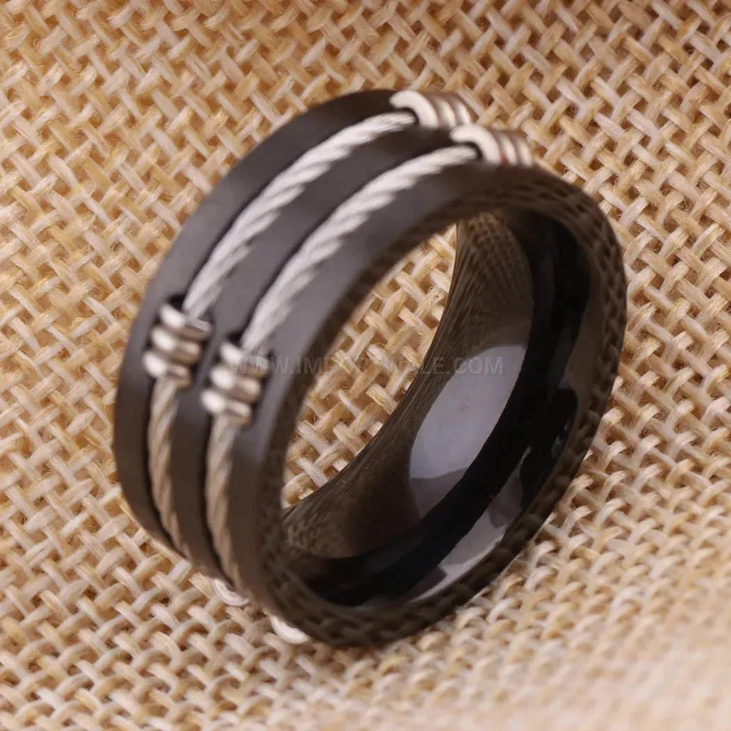 Designer Gunmetal Double Wire Cable Stainless Steel Band Ring
