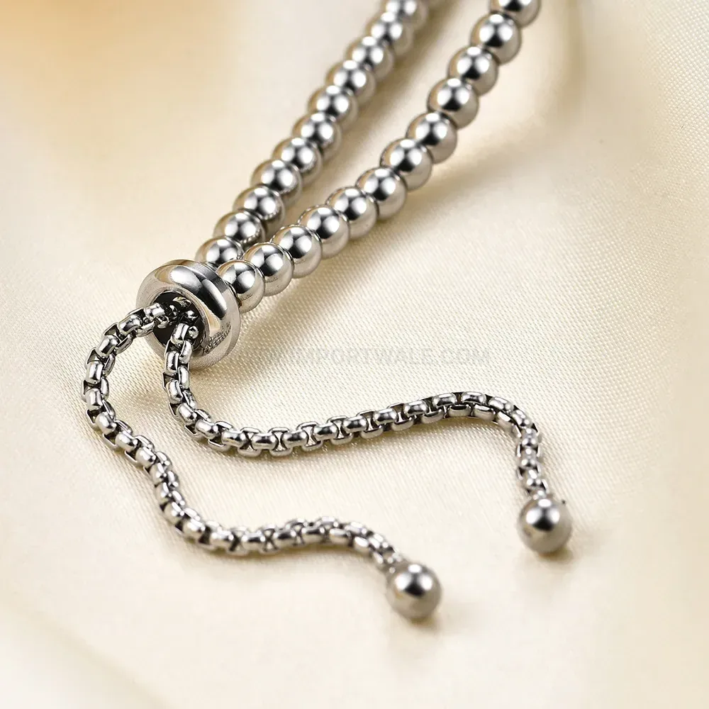 Modern Minimalist Engraved Alphabet Disc Stainless Steel Beaded Bracelet