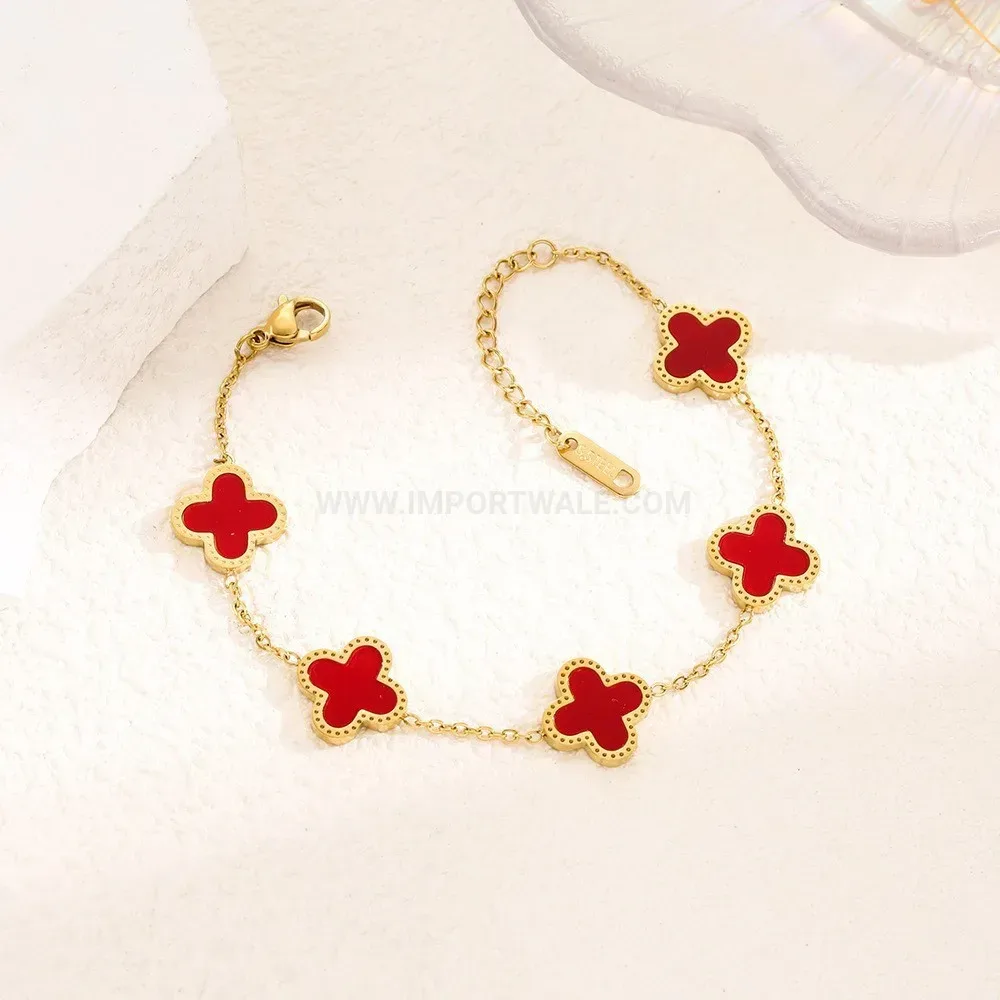 Lucky Four-Leaf Clover Shell Gold Plated Stainless Steel Bracelet