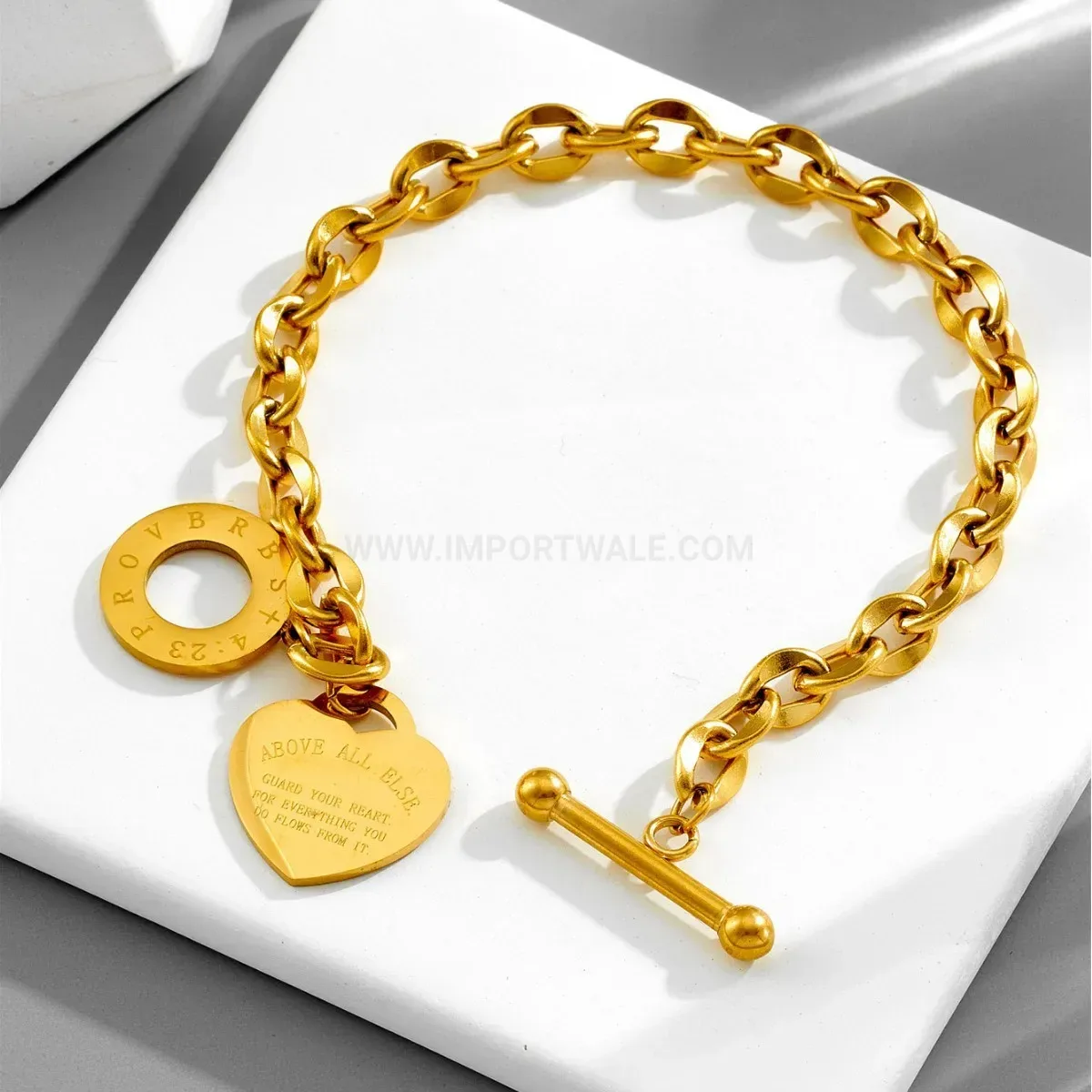 Designer Gold Plated Heart Toggle Clasp Titanium Steel Chain Bracelet