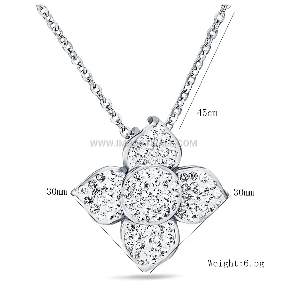 Rhinestone Floral Motif Stainless Steel Minimalist Pendant Necklace