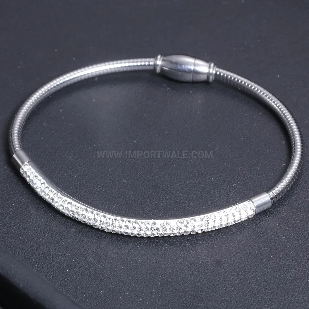Triple Layer Snake Chain Stainless Steel Crystal Bangle with Magnetic Closure