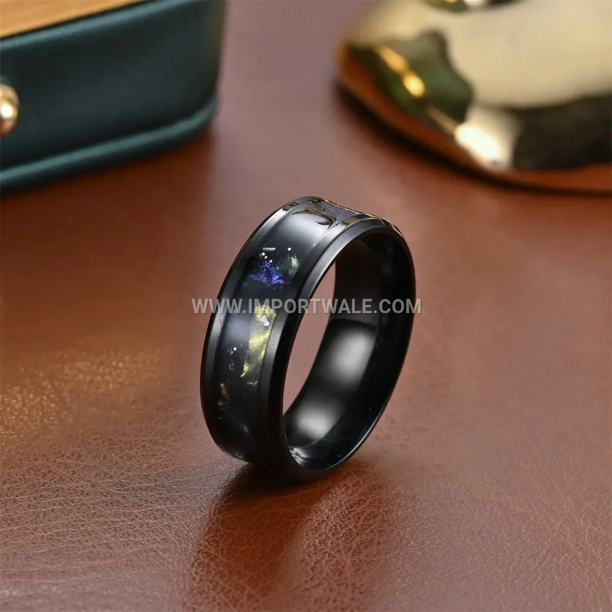 Black Starry Night Shell Inlay Stainless Steel Band Ring