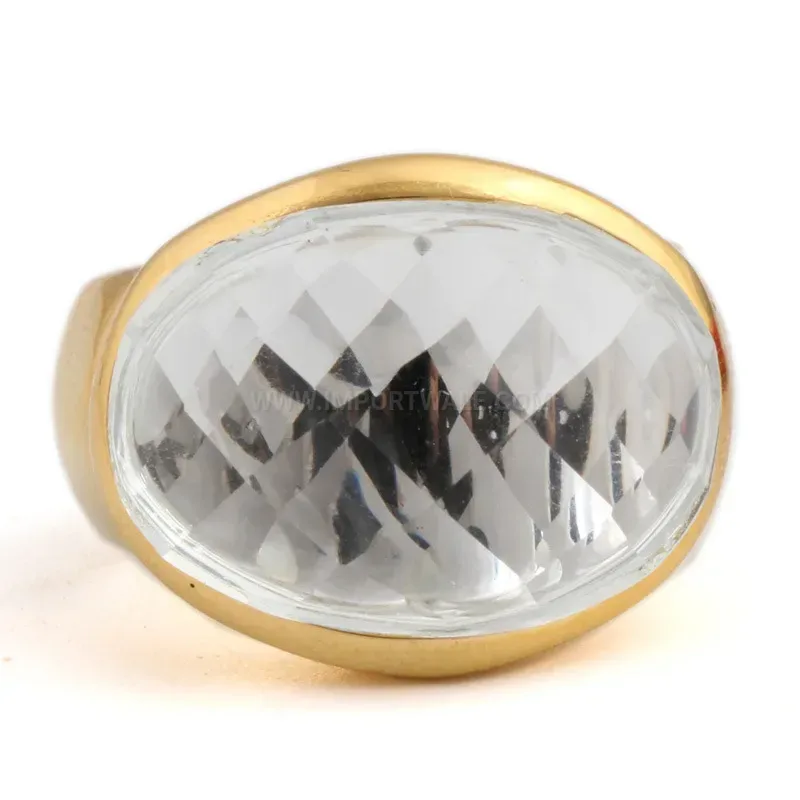 Chic 18K Gold Plated Stainless Steel U-Shaped Crystal Ring