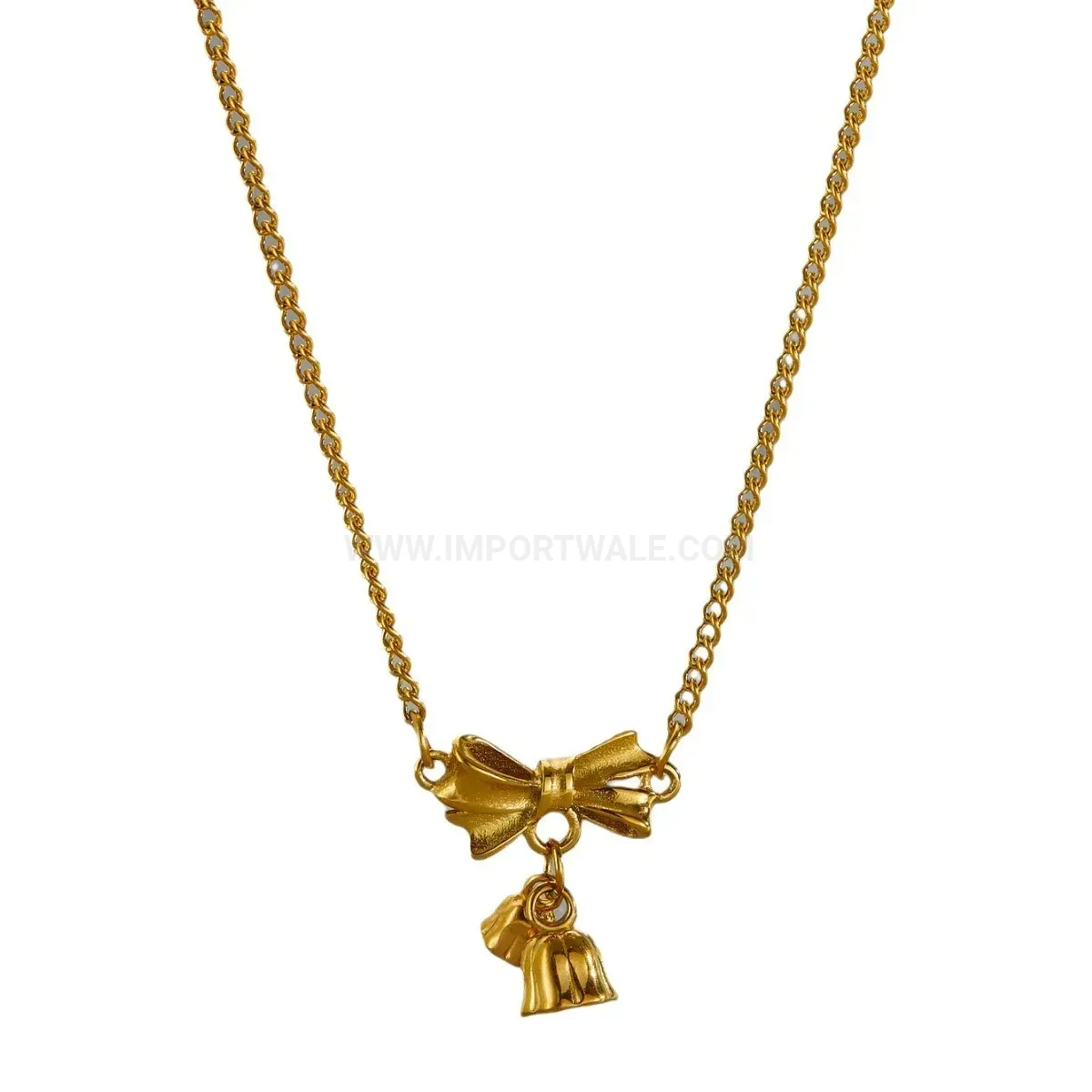 Chic Gold Titanium Steel Bow Lily of the Valley Pendant Necklace