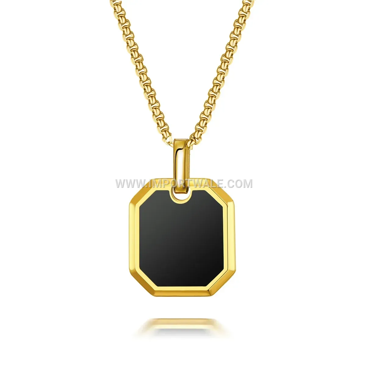 Stainless Steel Square Resin Pendant Link Chain Sweater Necklace