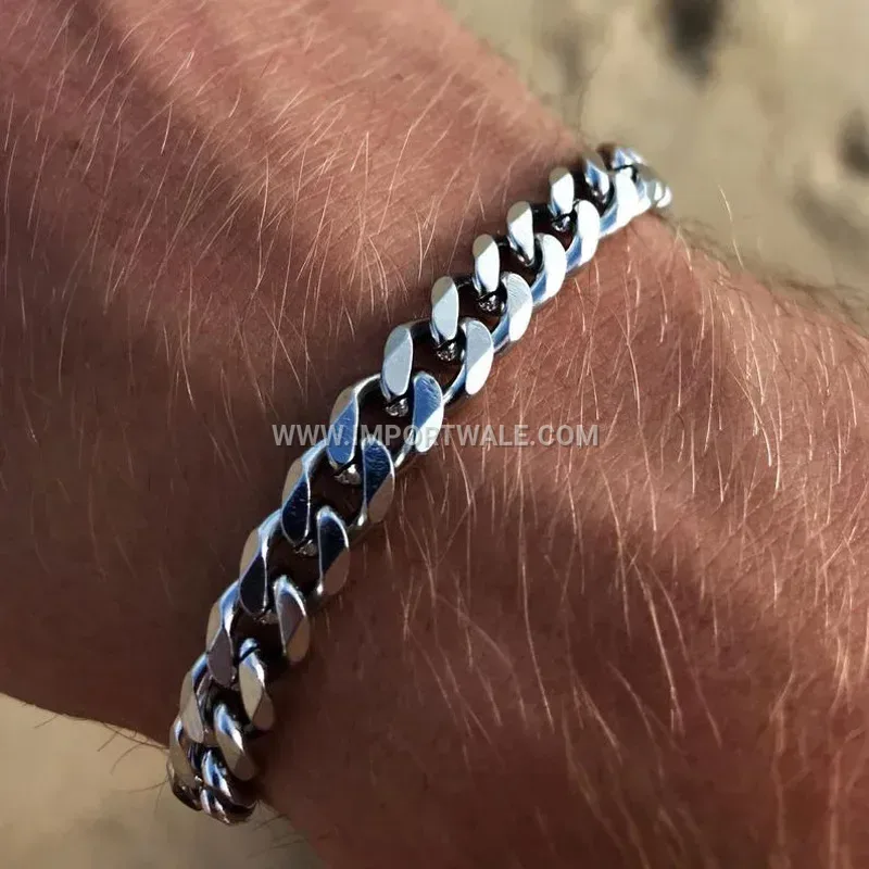 Men's Six-Sided Cuban Stainless Steel Chain Bracelet