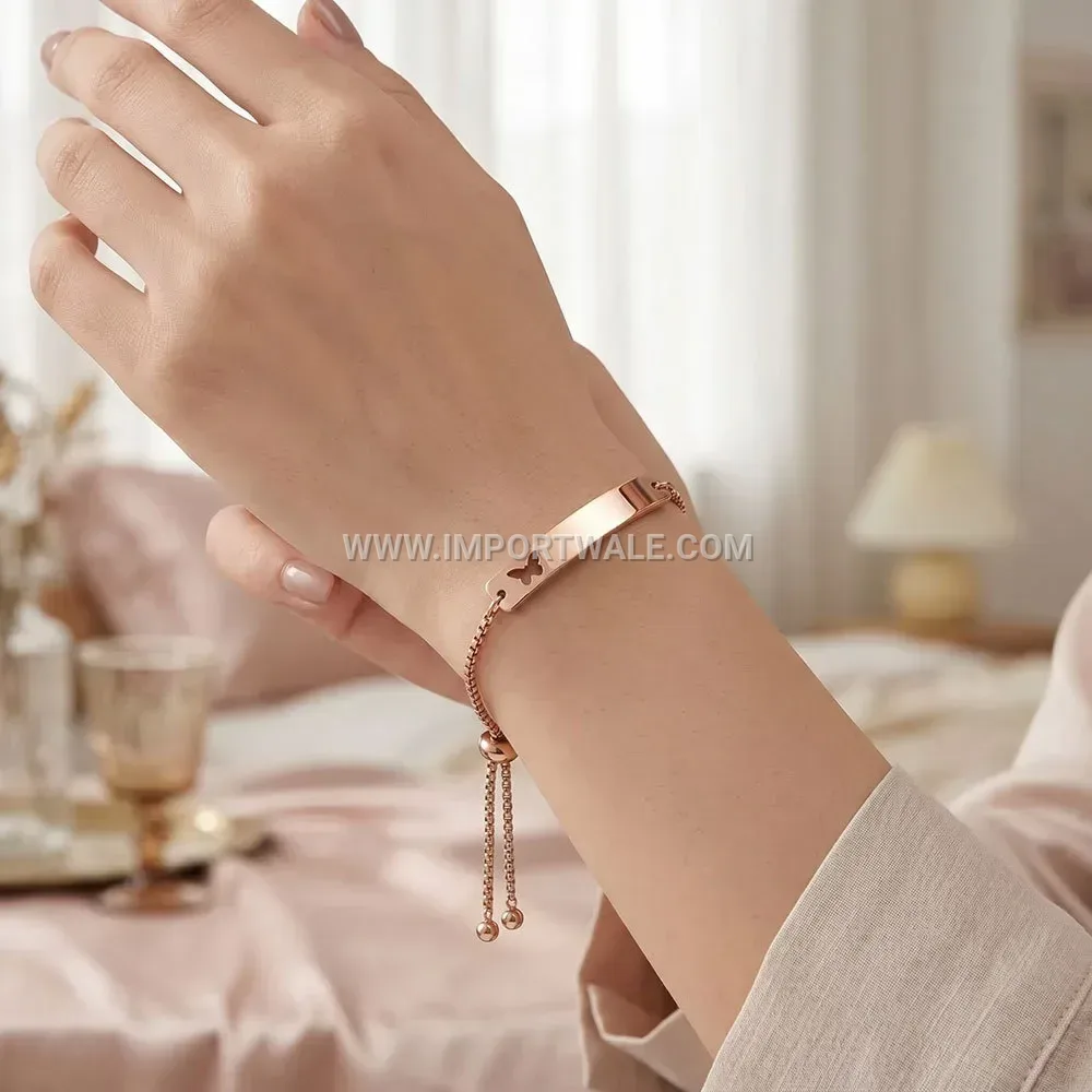 Adjustable Cutout Butterfly Plate Stainless Steel Chain Bracelet