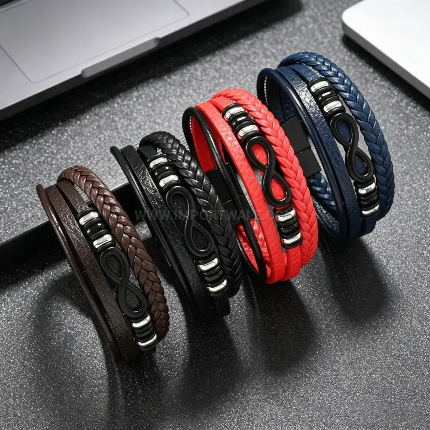 Chic Braided PU Leather Infinity Charm Bracelet With Magnetic Clasp