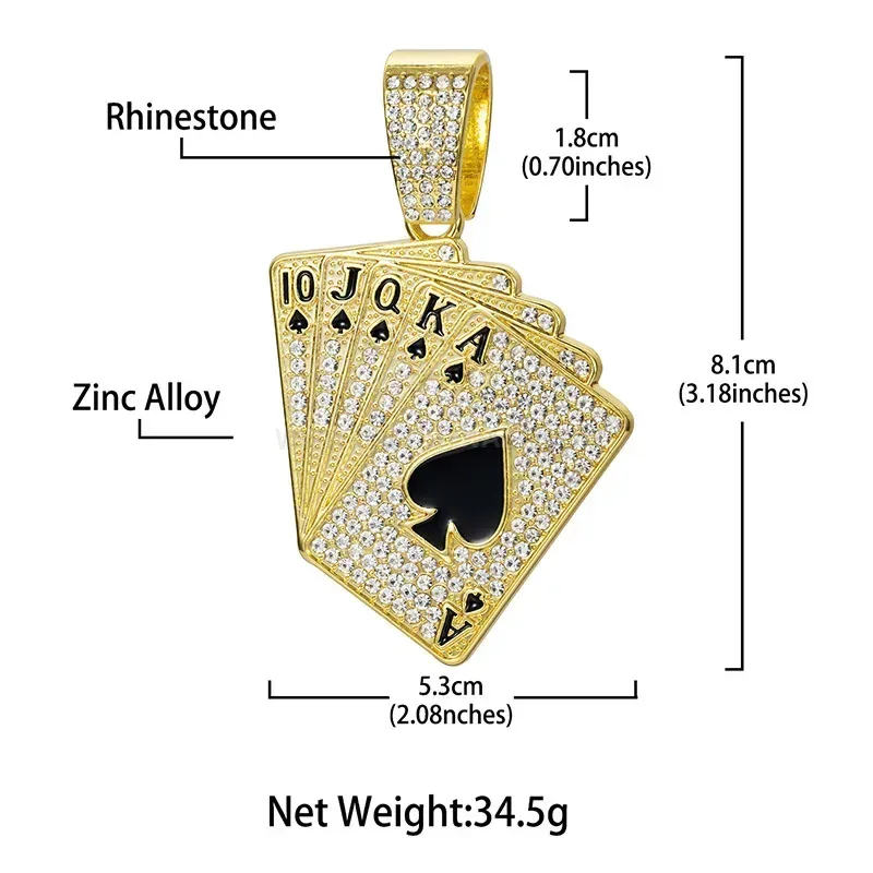 Playing Card Rhinestone Hip Hop Pendant
