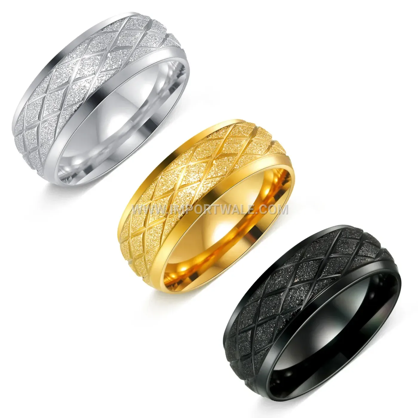 Frosted Geometric Diamond Pattern Stainless Steel Band Ring