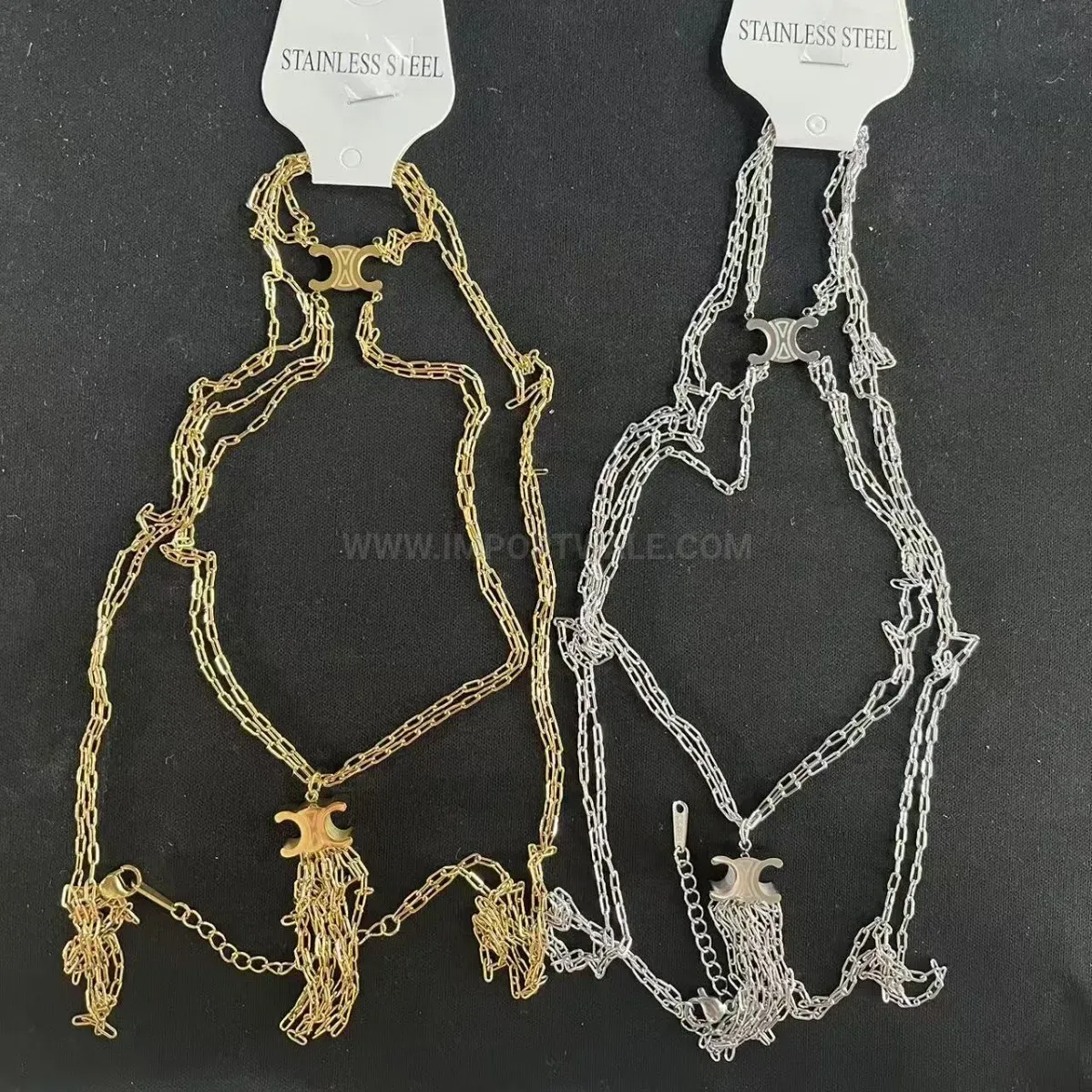 Chic Tassel X Shaped Pendant Titanium Steel Long Sweater Necklace