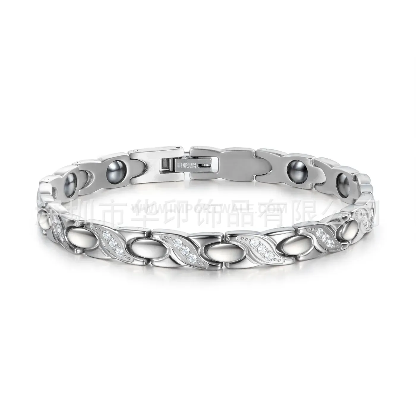 Trendy Pure Titanium Tapered Link Bio Magnetic Rhinestone Bracelet