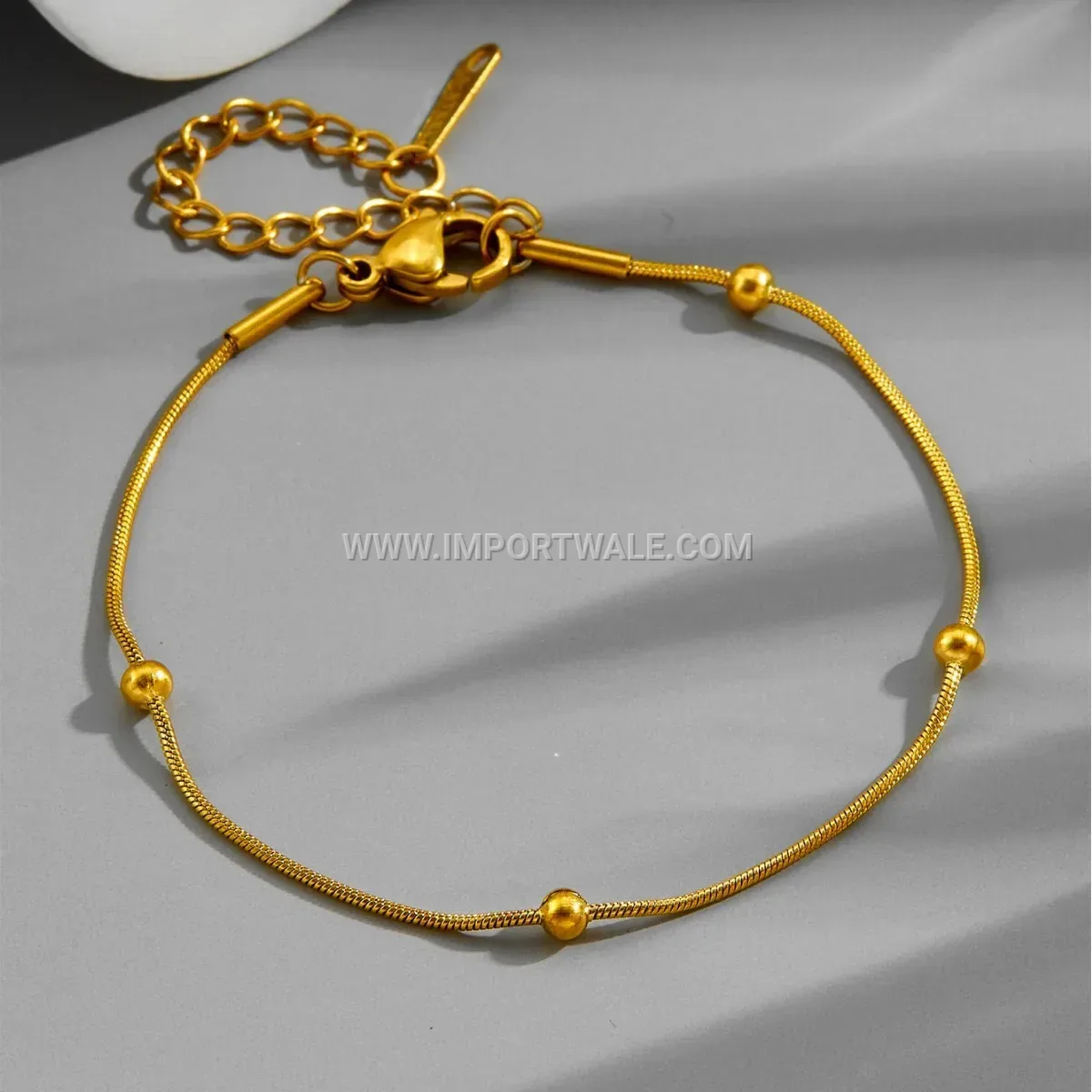 Minimalist 18K Gold Plated Snake Chain Anklet with Beads