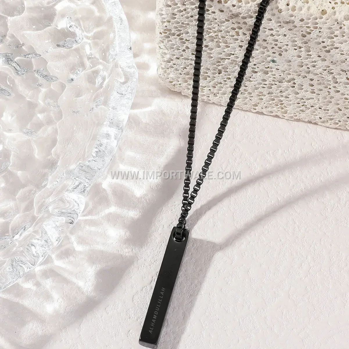 Stainless Steel Bar Islamic Ayatul Kursi Script Pendant Necklace
