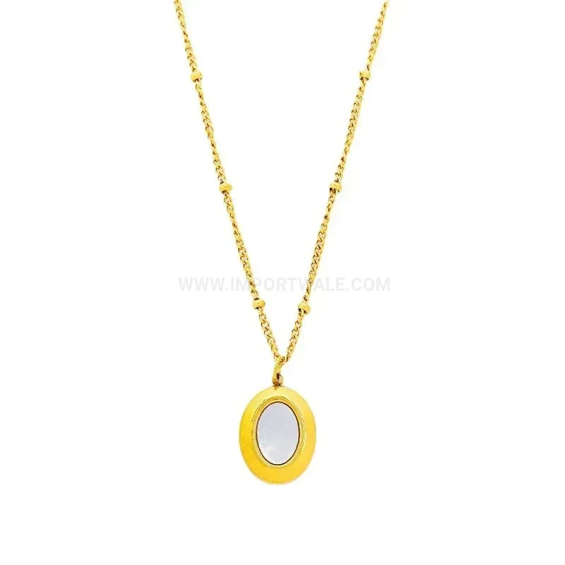 Bold Gold Plated Titanium Steel Oval Shell Pendant Necklace