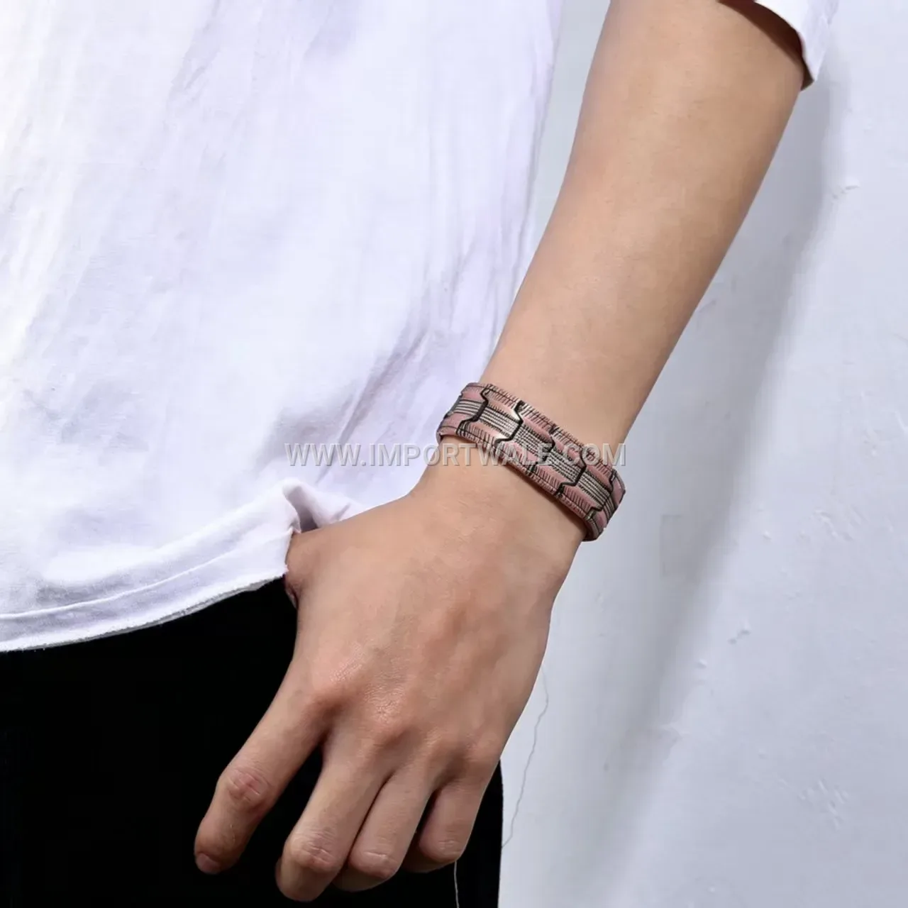 Vintage Textured Pure Red Copper Magnetic Link Bracelet
