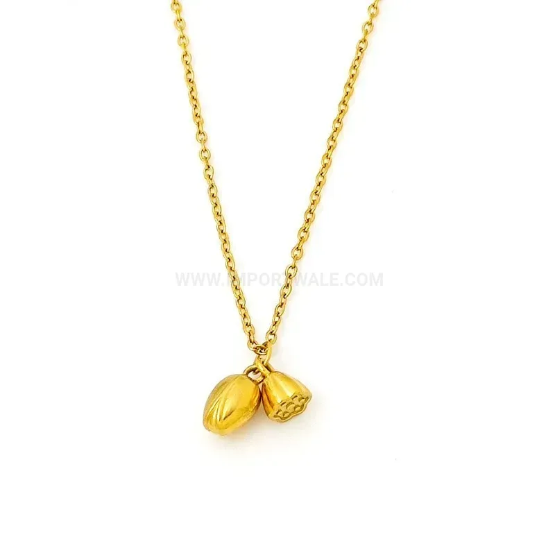 Elegant Gold Titanium Steel Lotus Seed Pendant Necklace