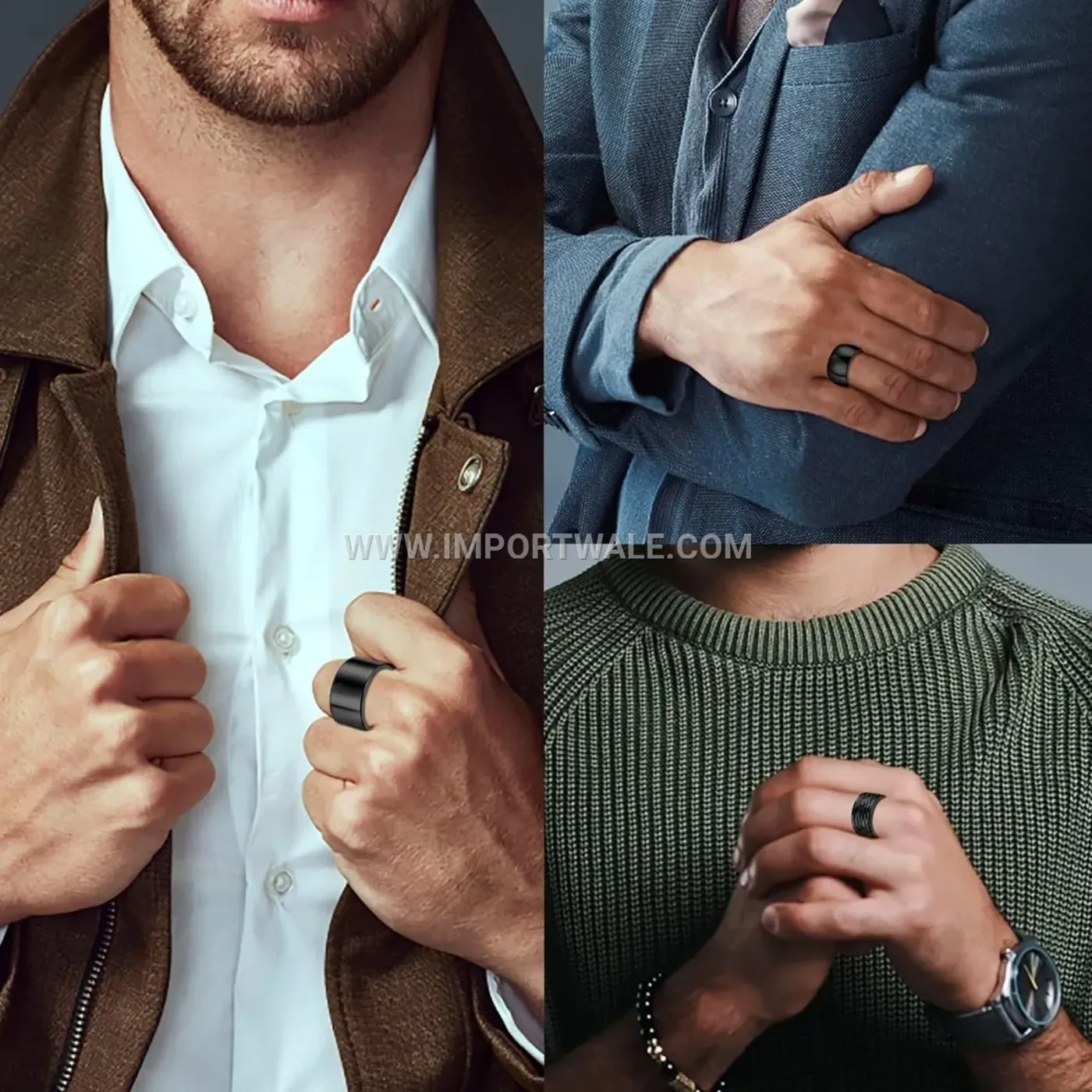 Hammered Finish Wide Stainless Steel Ring Trio