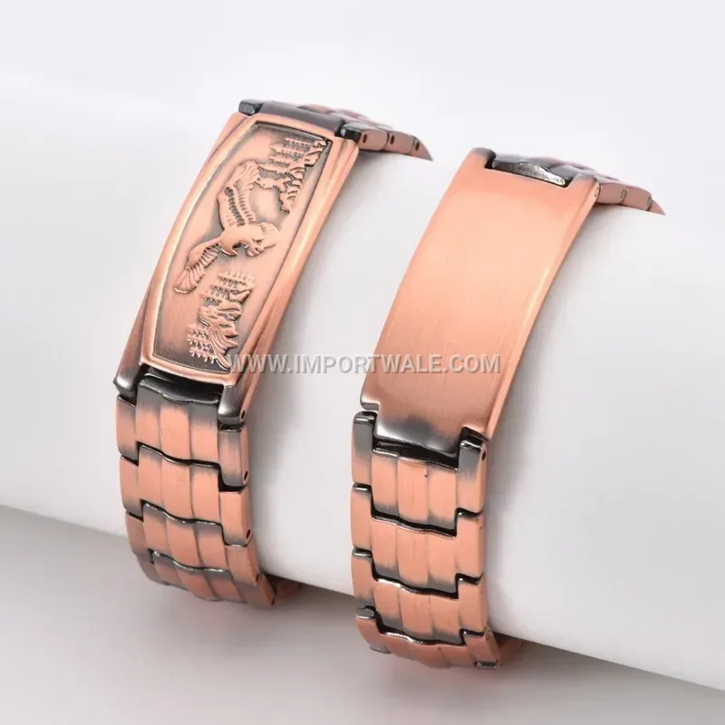 Men Vintage Double-Row Eagle Motif Magnetic Red Copper Bracelet