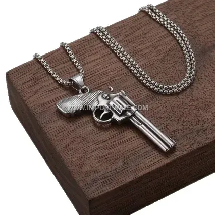 Revolver Motif Stainless Steel Dog Tag Pendant