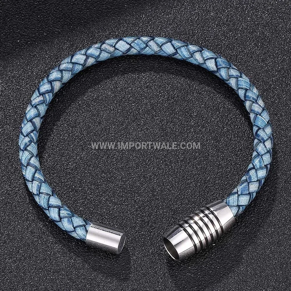 Minimalist Magnetic Clasp Leather Stainless Steel Men Bracelet