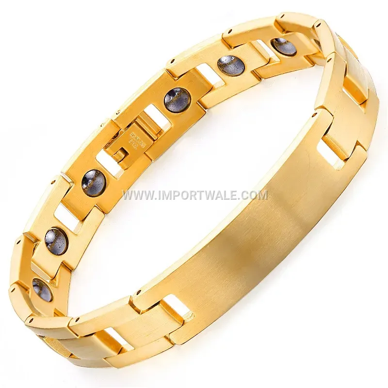 Men Curved Bar Magnetic Titanium Steel Chain Bracelet