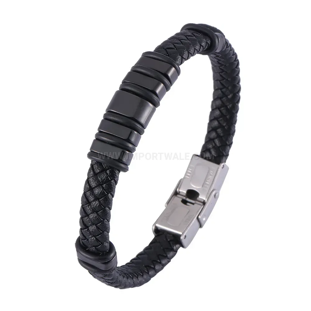 Microfiber Leather Braided Stainless Steel Men's Bracelet