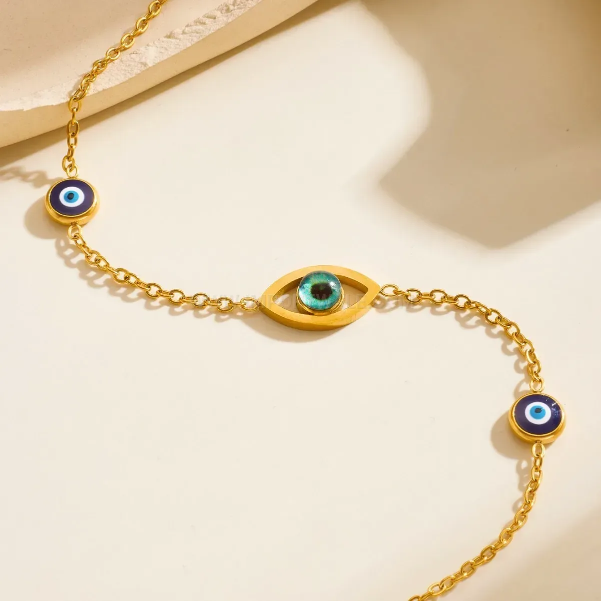 Stylish Gold Stainless Steel Turkish Evil Eye Charm Bracelet