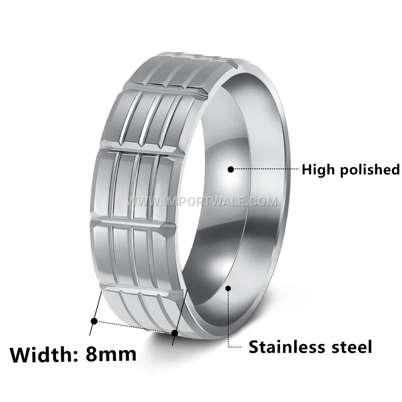 Men's Black Plated Stainless Steel Grooved Band Ring