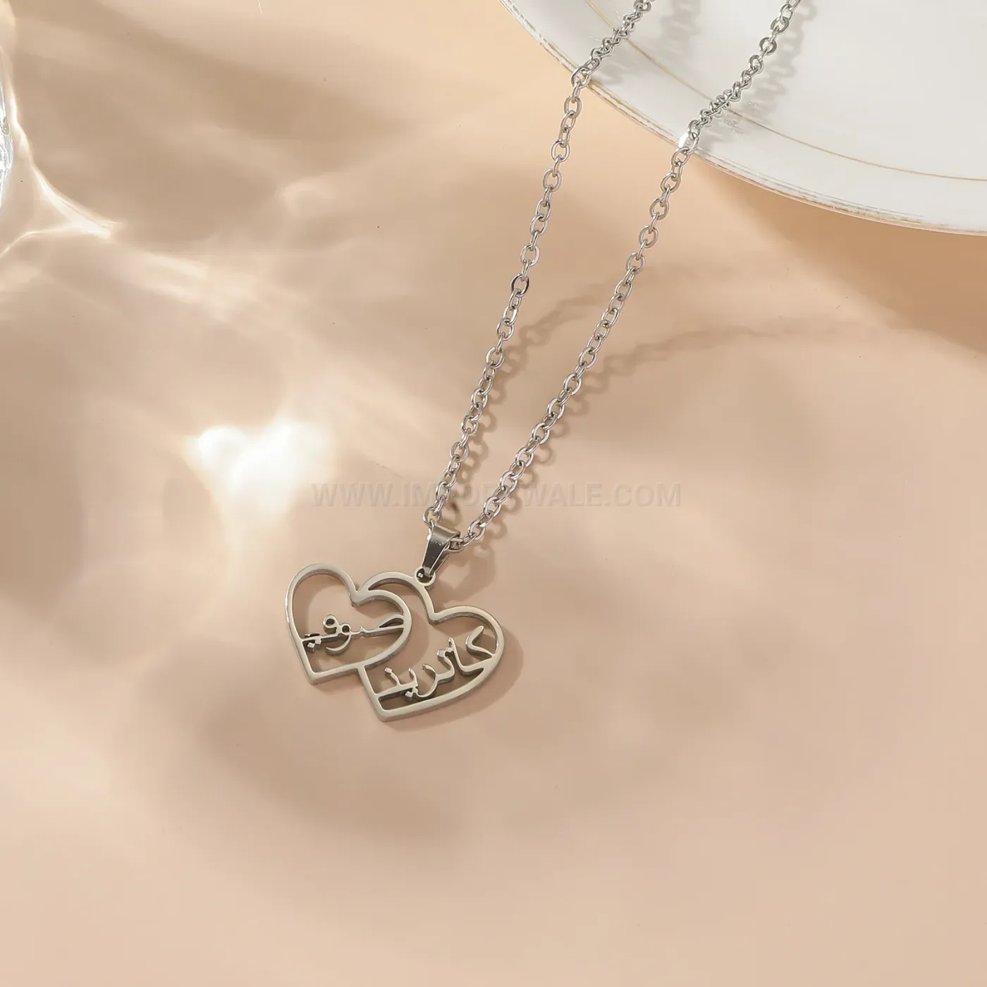 Fashion Stainless Steel Calligraphy Pendant Necklace With Link Chain