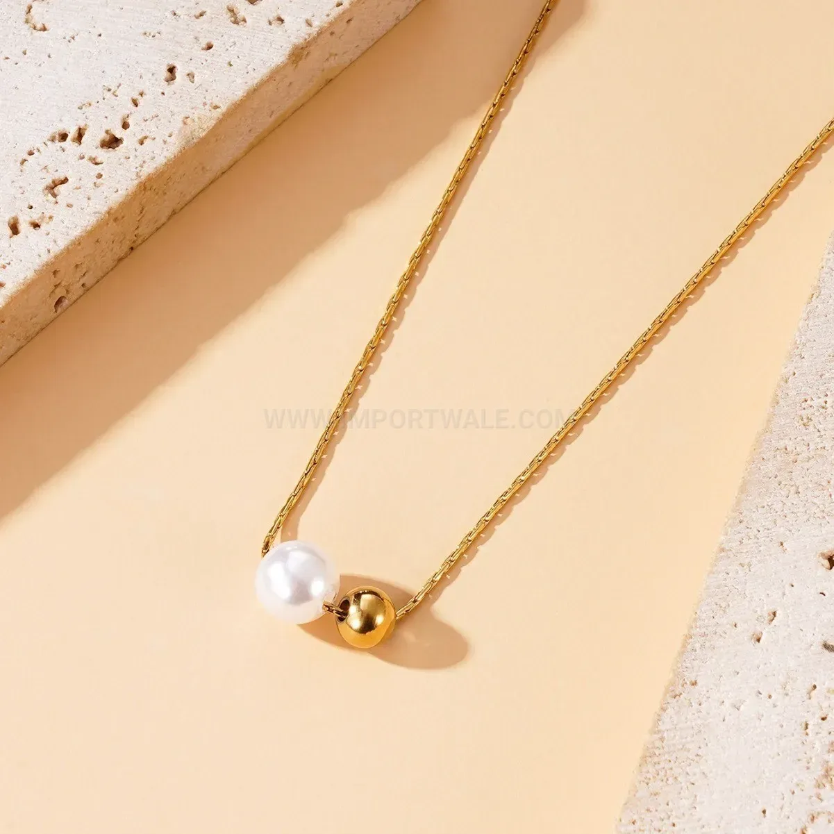 Premium Minimalist Titanium Steel Faux Pearl Beaded Accent Necklace