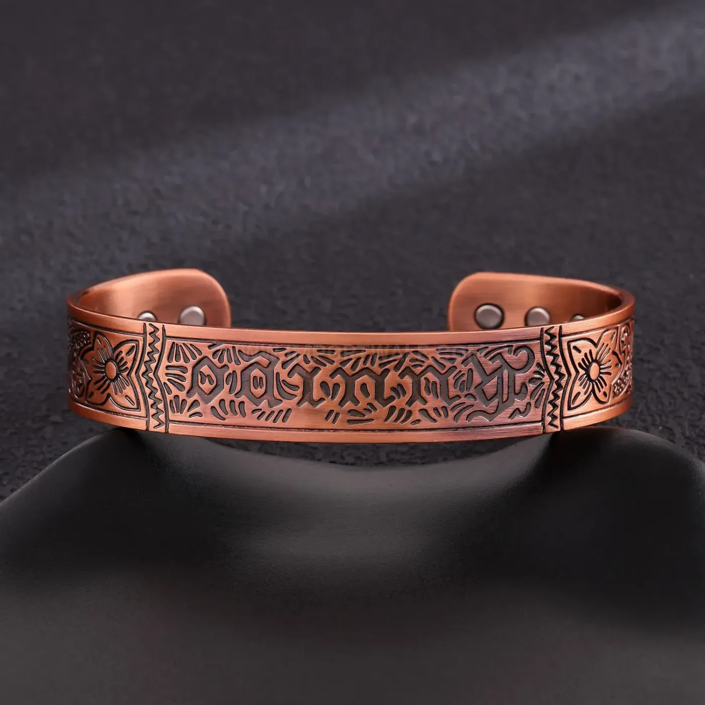Wide Engraved Red Copper Bio Magnetic Cuff Bracelet