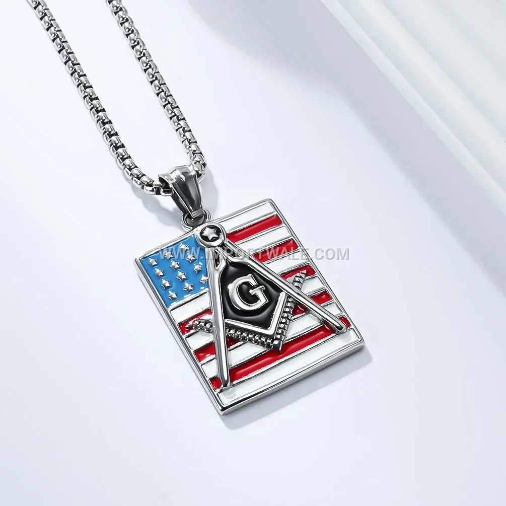 Masonic Emblem Stainless Steel Pendant Link Chain Necklace for Men