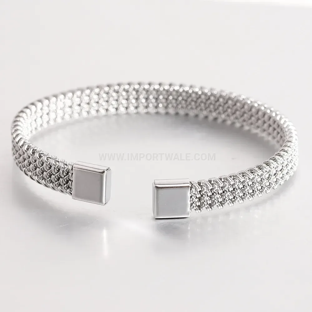 Bold Twisted Stainless Steel Braided Open Cuff Bracelet