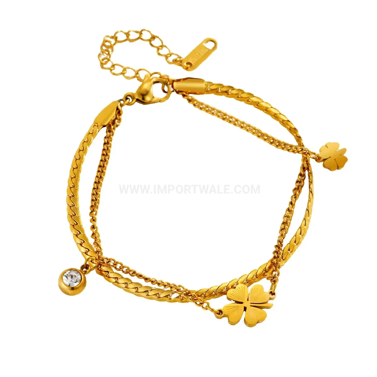 Double Layer Stainless Steel Four Leaf Clover Bracelet